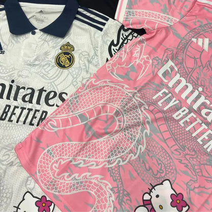 Camisa Real Madrid Hello Kitty | Edição Dragão Chinês branca e rosa